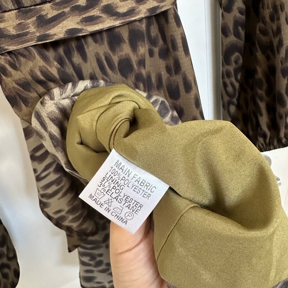 Lost in Lunar - Dress - Tie front - Green/ Dark Brown - Sleeve - Animal Print - Picture 7 of 8